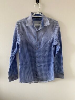 Perry Ellis Blue Geometric Print Dress Shirt